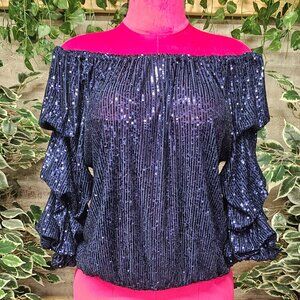 CeCe Sequin Peasant Off the Shoulder Top